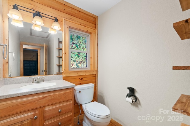314 Prosperity Rdg, Waynesville, NC 28785 - half bathroom featuring toilet, vanity, and wooden walls