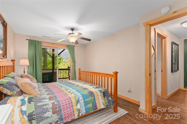 314 Prosperity Rdg, Waynesville, NC 28785 - bedroom featuring wood finished floors, access to outside, baseboards, and a ceiling fan