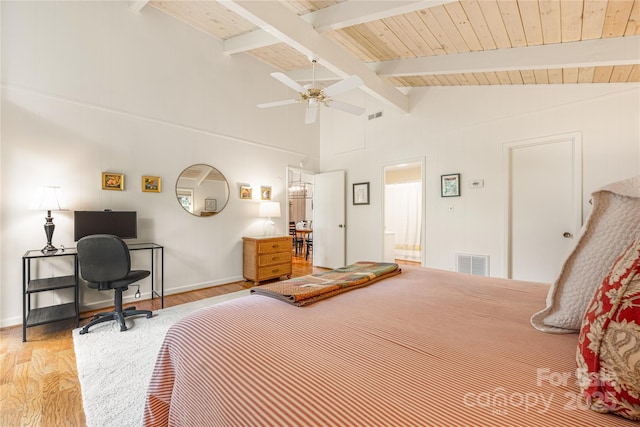 1207 Ridge Rd Unit 25, Glade Valley, NC 28627 - bedroom featuring light wood finished floors, wooden ceiling, and a ceiling fan