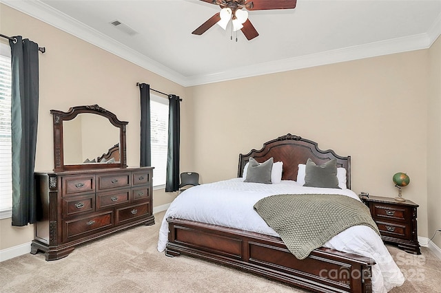1397 Tupelo Rd, Clover, SC 29710 - bedroom with light colored carpet, ornamental molding, baseboards, and ceiling fan