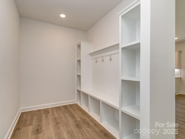 7108 Hambright Rd, Huntersville, NC 28078 - mudroom featuring wood finished floors, baseboards, and recessed lighting