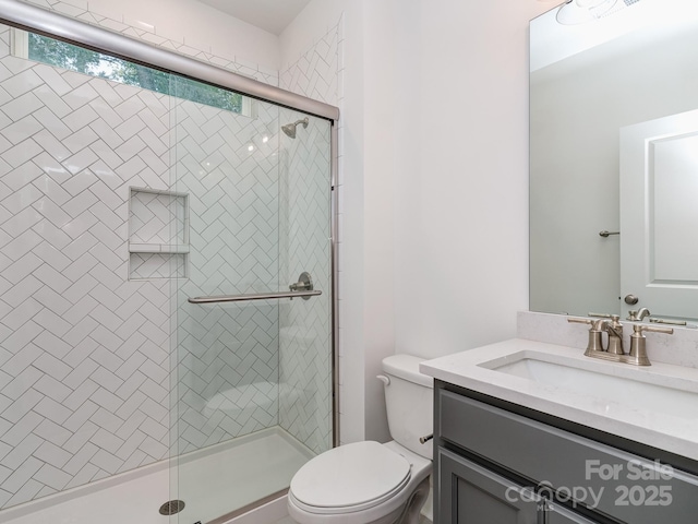 7108 Hambright Rd, Huntersville, NC 28078 - bathroom with toilet, vanity, and a shower stall