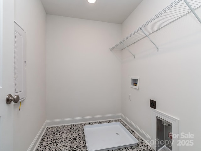7108 Hambright Rd, Huntersville, NC 28078 - laundry room with washer hookup, hookup for an electric dryer, baseboards, and tile patterned flooring