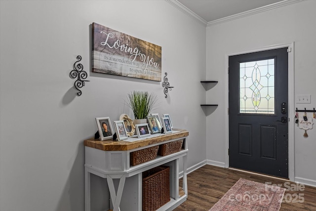 301 Wheat Field Dr, Mount Holly, NC 28120 - foyer entrance with ornamental molding, wood finished floors, and baseboards