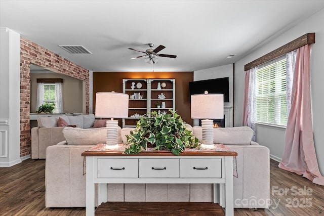 301 Wheat Field Dr, Mount Holly, NC 28120 - living room with ceiling fan, wood finished floors, and baseboards