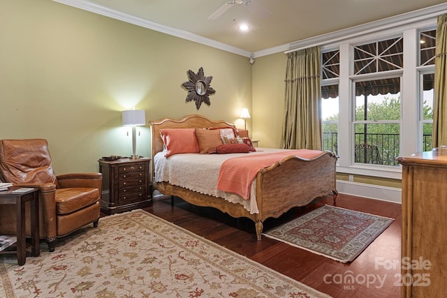 231 N Main St, Hendersonville, NC 28792 - bedroom featuring wood finished floors, crown molding, baseboards, and ceiling fan