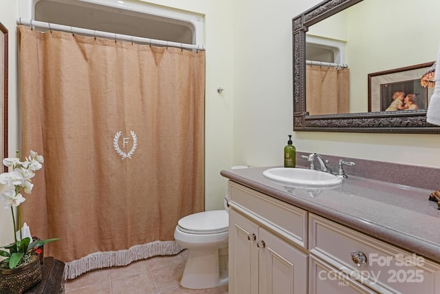 231 N Main St, Hendersonville, NC 28792 - full bath featuring vanity, tile patterned floors, toilet, and a shower with shower curtain