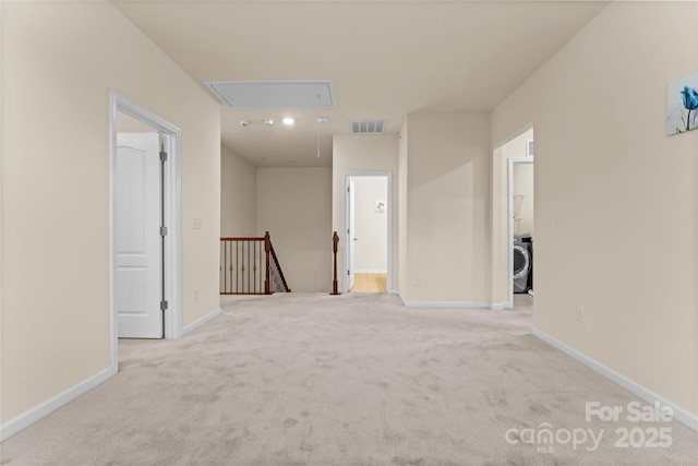 966 NW Parkland Pl, Concord, NC 28027 - hall featuring attic access, an upstairs landing, carpet, and baseboards