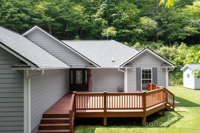 178 Susanna Cove Rd, Mars Hill, NC 28754 - back of house with a lawn, a deck, and roof with shingles