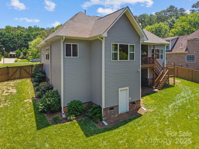 3633 Longpond Ln, Monroe, NC 28110 - view of property exterior with stairs, a wooden deck, and roof with shingles