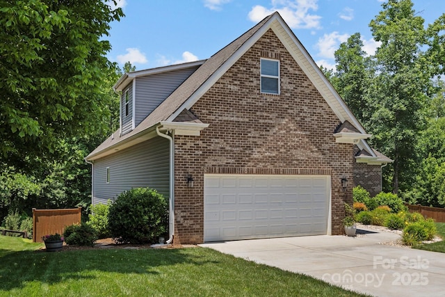 3633 Longpond Ln, Monroe, NC 28110 - view of home's exterior featuring concrete driveway, brick siding, a garage, a lawn, and roof with shingles