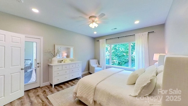 3633 Longpond Ln, Monroe, NC 28110 - bedroom with wood finished floors, baseboards, ceiling fan, and recessed lighting