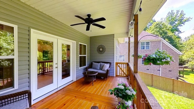 3633 Longpond Ln, Monroe, NC 28110 - wooden terrace with french doors and ceiling fan