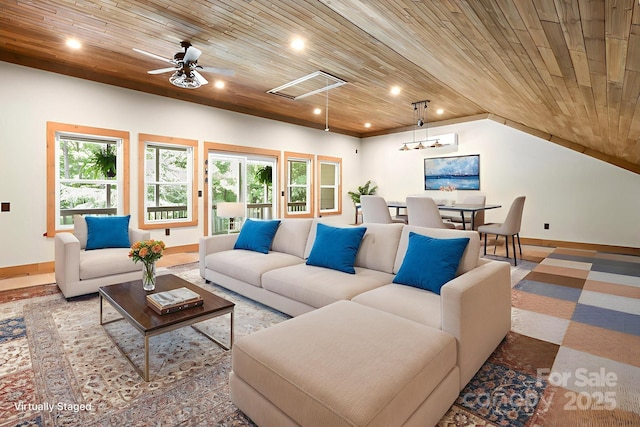 315 Red Barn Trl, Matthews, NC 28104 - living area with wooden ceiling, recessed lighting, and a ceiling fan