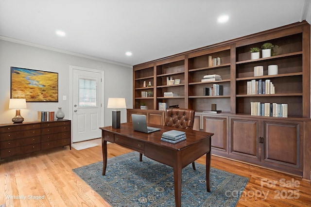 315 Red Barn Trl, Matthews, NC 28104 - office with crown molding, light wood-type flooring, and recessed lighting