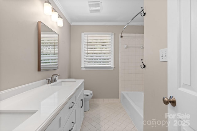 315 Red Barn Trl, Matthews, NC 28104 - full bath featuring double vanity, tile patterned flooring, crown molding, and bathtub / shower combination
