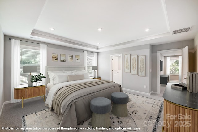9864 Quercus Ln, Huntersville, NC 28078 - bedroom featuring a raised ceiling, baseboards, and recessed lighting
