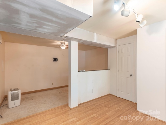 51 Wake Robin Way, Asheville, NC 28805 - basement with wood finished floors, track lighting, and ceiling fan