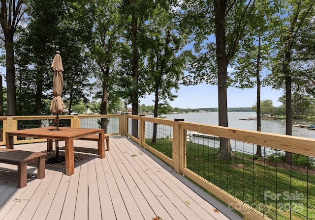 5075 Lakeview Cir, Sherrills Ford, NC 28673 - wooden terrace with a water view and outdoor dining area