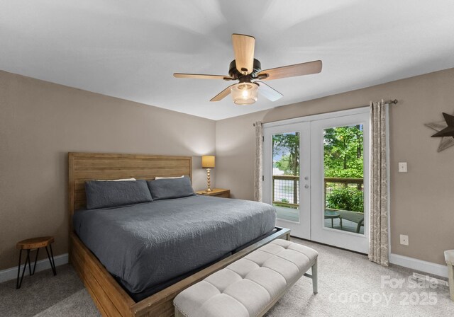 5075 Lakeview Cir, Sherrills Ford, NC 28673 - bedroom with access to exterior, light colored carpet, baseboards, and a ceiling fan