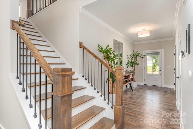 17 Baxter Woods Ln, Candler, NC 28715 - foyer with ornamental molding, wood finished floors, and stairway