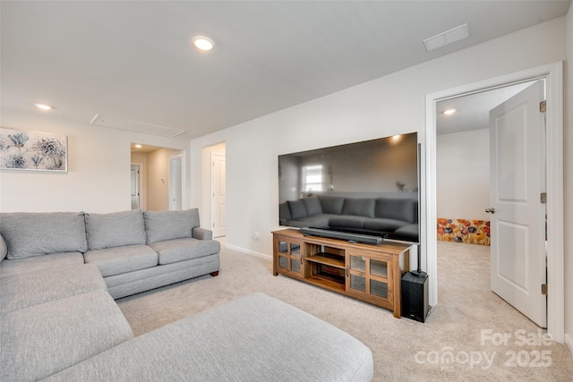 322 Olympia Way, York, SC 29745 - carpeted living area featuring attic access, recessed lighting, and baseboards
