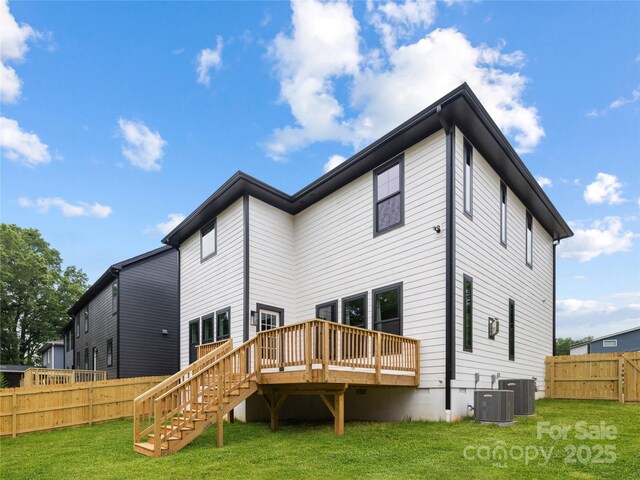 3903 Plainview Rd, Charlotte, NC 28208 - back of house featuring a wooden deck, stairway, and cooling unit