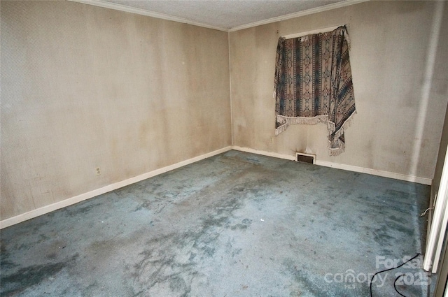 402 Villa St, Kannapolis, NC 28083 - carpeted spare room with crown molding, baseboards, and a textured ceiling