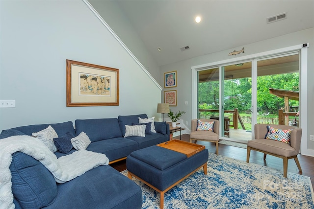 253 Flat Creek Rd, Black Mountain, NC 28711 - living area with wood finished floors and high vaulted ceiling