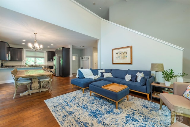 253 Flat Creek Rd, Black Mountain, NC 28711 - living area featuring a chandelier, dark wood-type flooring, and recessed lighting