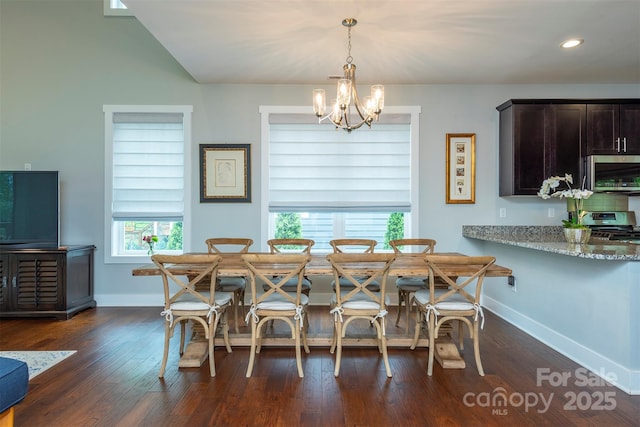 253 Flat Creek Rd, Black Mountain, NC 28711 - dining space with a chandelier, baseboards, dark wood-type flooring, and recessed lighting