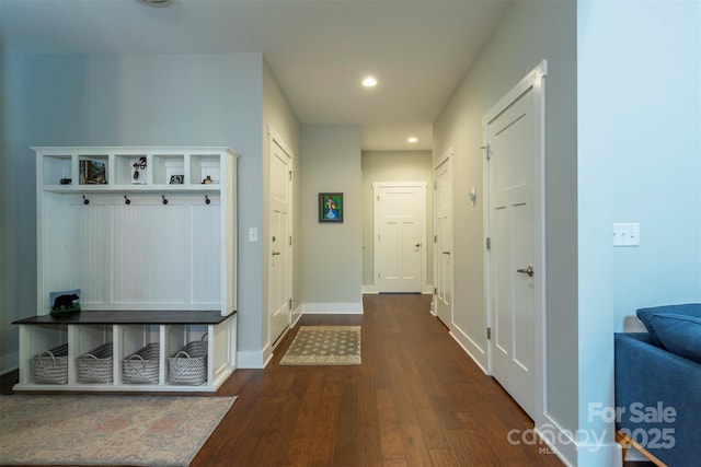 253 Flat Creek Rd, Black Mountain, NC 28711 - mudroom featuring dark wood-style floors, recessed lighting, and baseboards