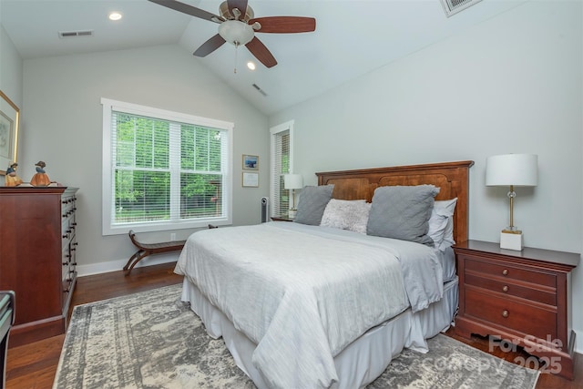 253 Flat Creek Rd, Black Mountain, NC 28711 - bedroom featuring wood finished floors, lofted ceiling, a ceiling fan, baseboards, and recessed lighting