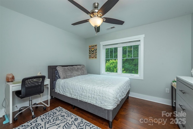 253 Flat Creek Rd, Black Mountain, NC 28711 - bedroom featuring dark wood-style flooring, baseboards, and ceiling fan