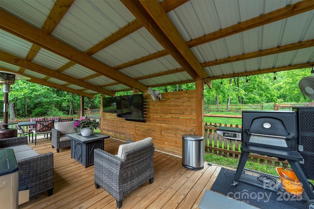 253 Flat Creek Rd, Black Mountain, NC 28711 - wooden terrace with outdoor lounge area and grilling area