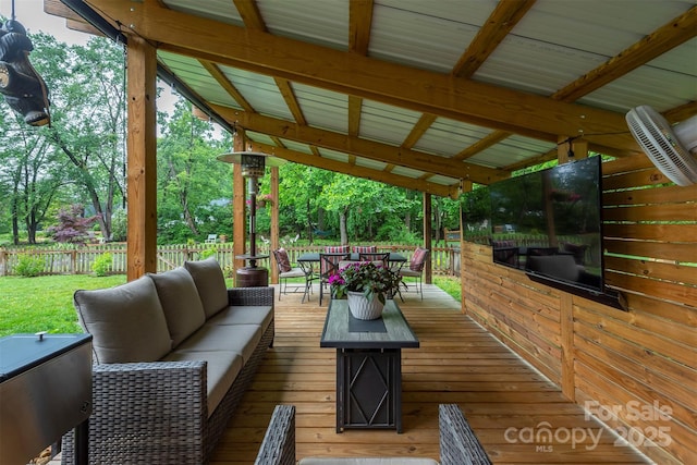 253 Flat Creek Rd, Black Mountain, NC 28711 - wooden deck featuring outdoor dining space, a fenced backyard, and outdoor lounge area