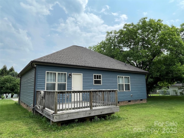 210 Rhyne St, Stanley, NC 28164 - rear view of house featuring crawl space, a wooden deck, and roof with shingles