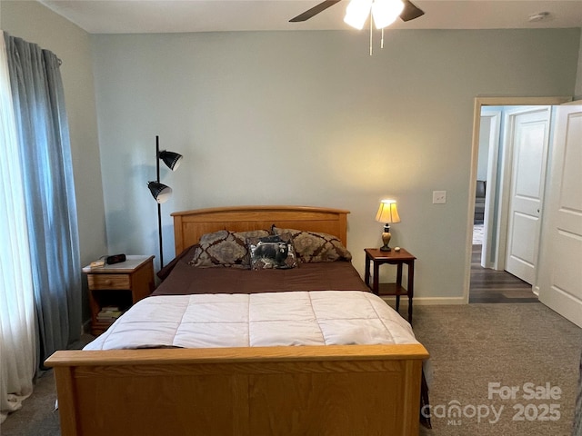210 Rhyne St, Stanley, NC 28164 - bedroom featuring dark colored carpet, baseboards, and a ceiling fan