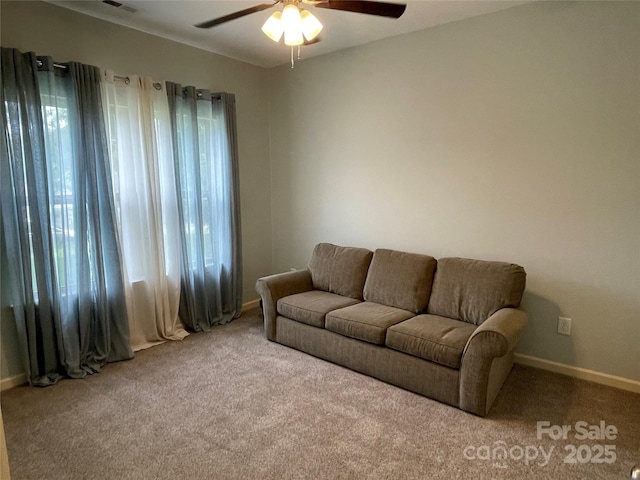 210 Rhyne St, Stanley, NC 28164 - carpeted living area with ceiling fan and baseboards