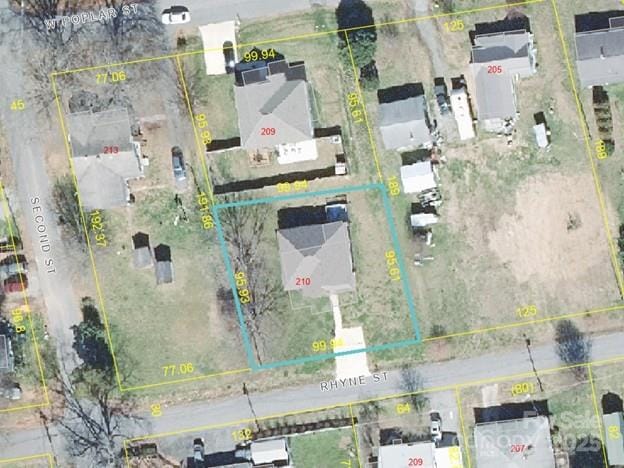 210 Rhyne St, Stanley, NC 28164 - aerial overview of property's location with property boundaries highlighted