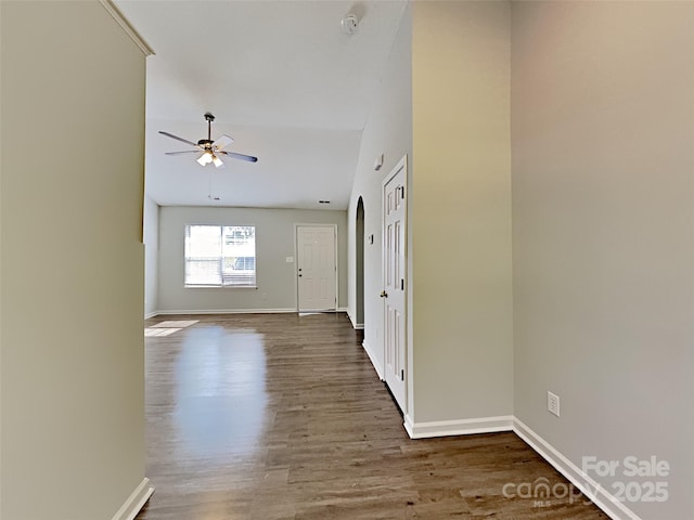 4328 Frank Vance Rd, Charlotte, NC 28216 - hallway with dark wood-type flooring, baseboards, and vaulted ceiling