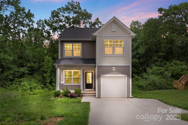 510 3rd St, Salisbury, NC 28144 - traditional home featuring driveway, an attached garage, a yard, a shingled roof, and board and batten siding