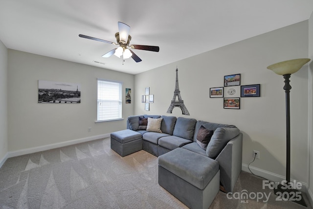5424 Tilley Manor Dr, Matthews, NC 28105 - carpeted living area featuring baseboards and a ceiling fan