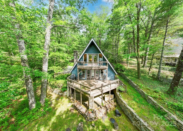 193 Falls View Dr, Lake Toxaway, NC 28747 - back of house with a deck and a forest view