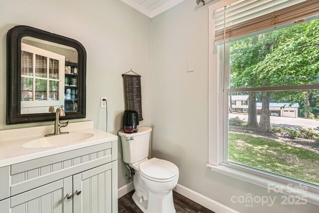 1175 18th Ave NE, Hickory, NC 28601 - half bathroom featuring toilet, vanity, baseboards, and plenty of natural light