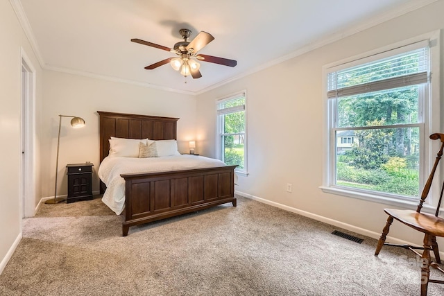 1175 18th Ave NE, Hickory, NC 28601 - bedroom with light colored carpet, ornamental molding, baseboards, and ceiling fan