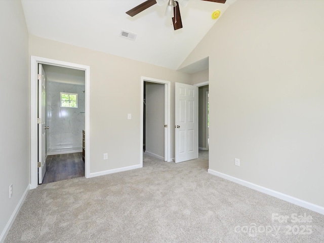 102 Mobley St, Clover, SC 29710 - unfurnished bedroom with carpet, vaulted ceiling, connected bathroom, and a ceiling fan