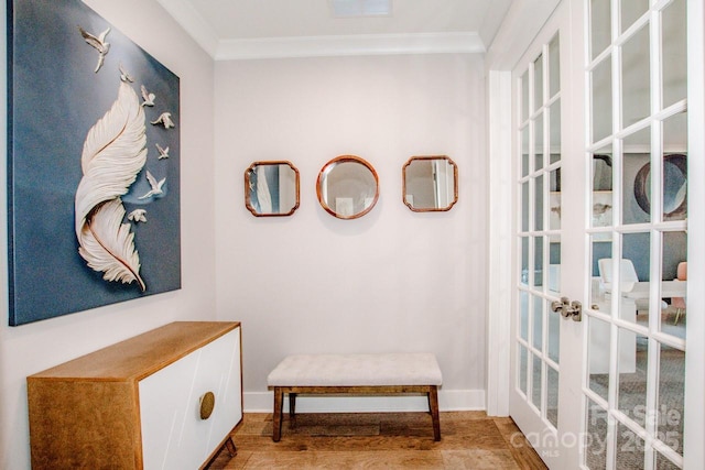 13708 Huntson Park Ln, Huntersville, NC 28078 - corridor with crown molding, french doors, and wood finished floors