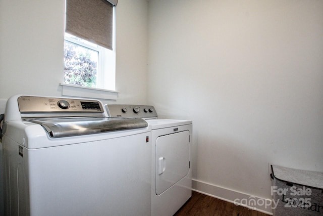 13708 Huntson Park Ln, Huntersville, NC 28078 - laundry area with independent washer and dryer and dark wood-style floors