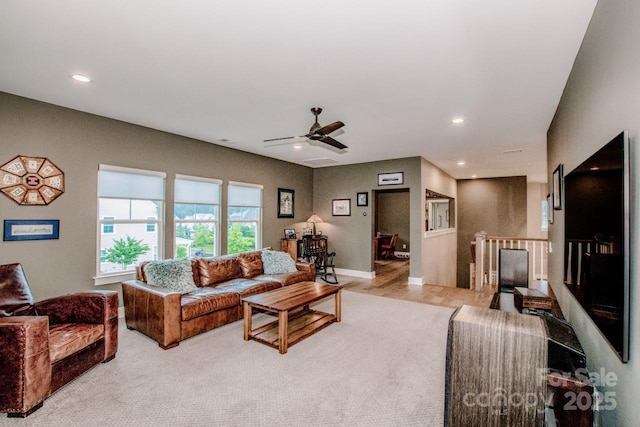13708 Huntson Park Ln, Huntersville, NC 28078 - carpeted living area featuring recessed lighting and a ceiling fan
